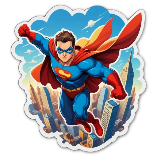 A superman with a black background and blue and red letters.