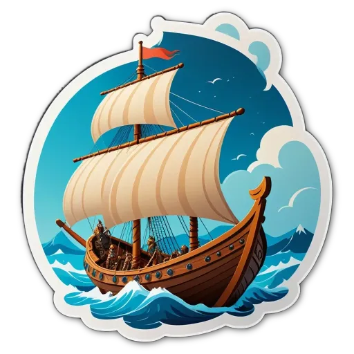 A sticker of a ship in the ocean.