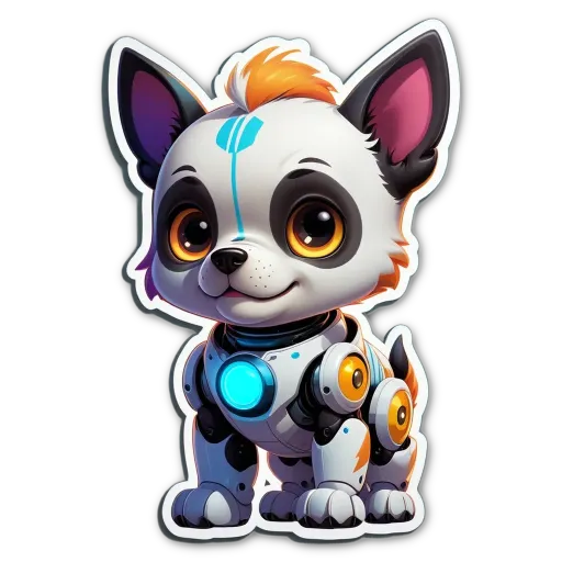 A sticker of a dog that is behind a black background.