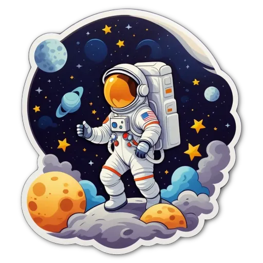 A cartoon depiction of an American man in space.