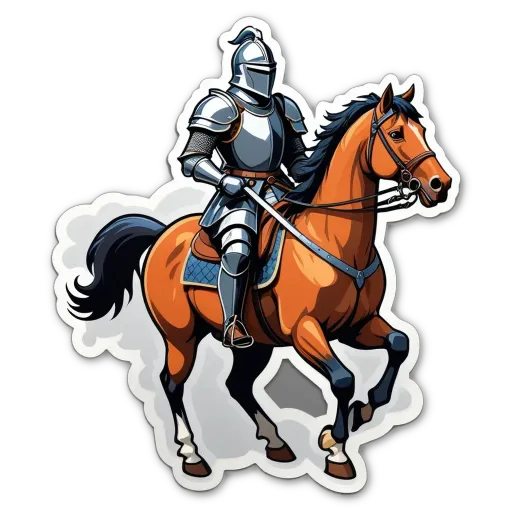 A man in armor is riding a horse.