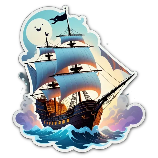 A sticker of a ship on a black background.