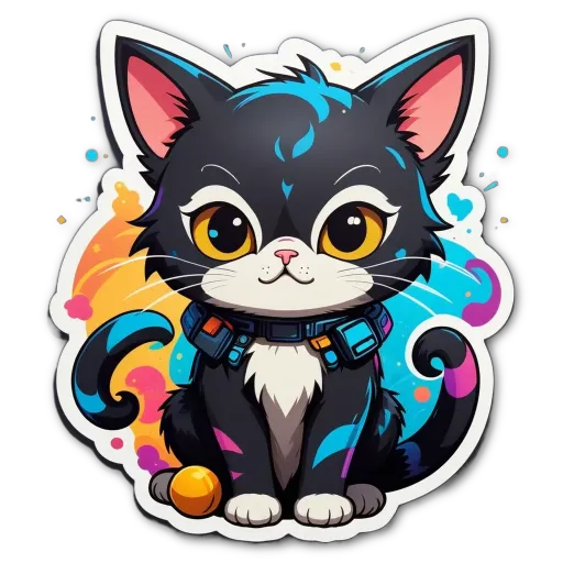A cartoon cat sitting next to a round object.