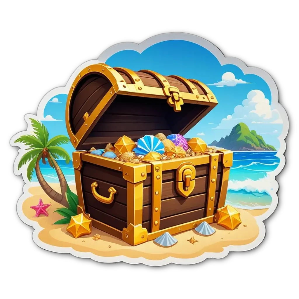 A wooden chest is open and filled with gold and diamonds.
