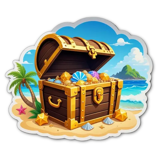 A wooden chest is open and filled with gold and diamonds.