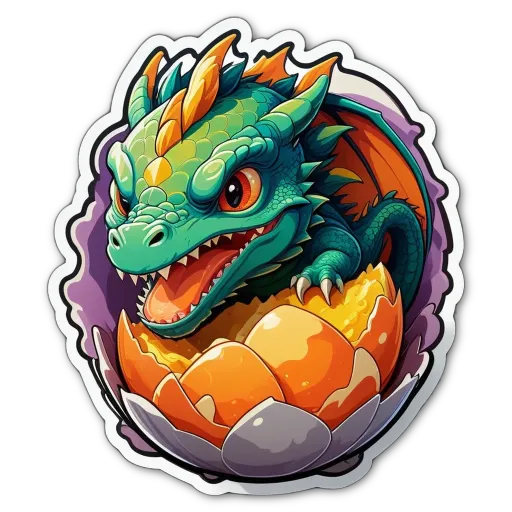A sticker of a green dragon egg with a yellow egg inside.