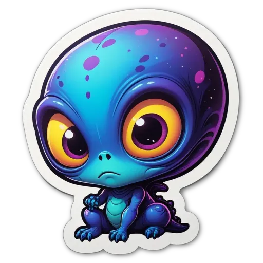 A child alien sticker in color with a black background.