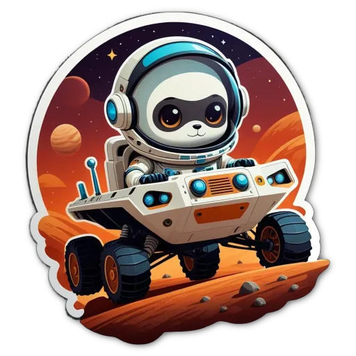 A space scene with a character in a vehicle.