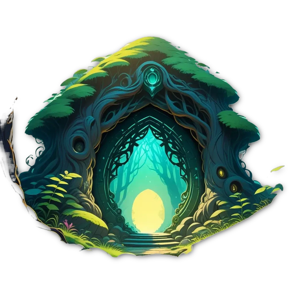 A landscape with a tunnel and trees that is green.