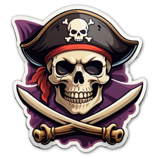 A skull with a flag around his neck is holding a sword.