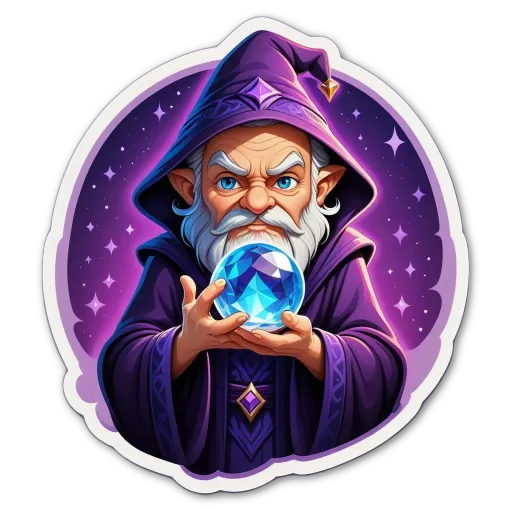 A cartoon of a wizard with a crystal ball.