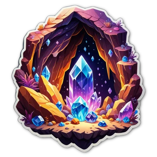 A cave filled with crystals is the focus of this image.