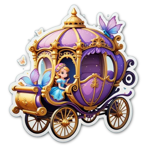 A princesses carriage is surrounded by butterflies.