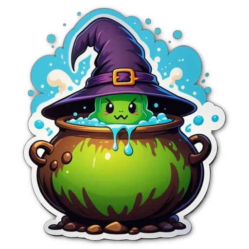 A green pot with a character in it that has a hat on it.