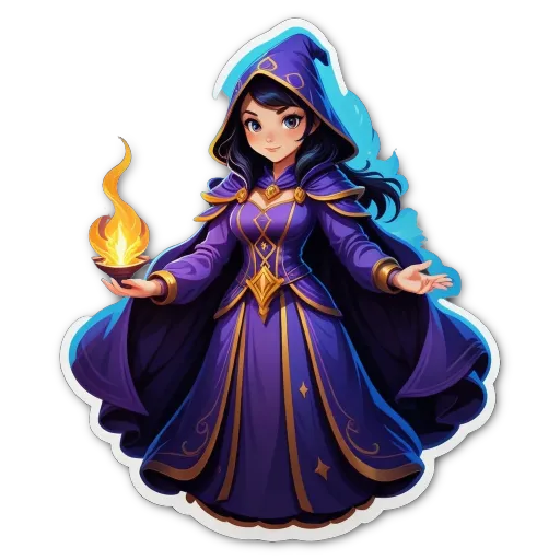 A purple character sheet with a fire in the background.