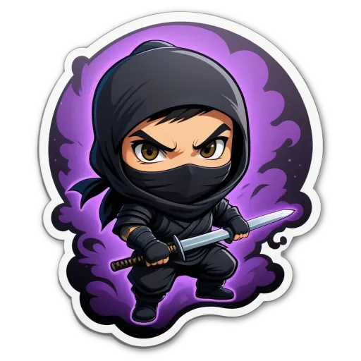 A cartoon depiction of a black ninja with a sword.