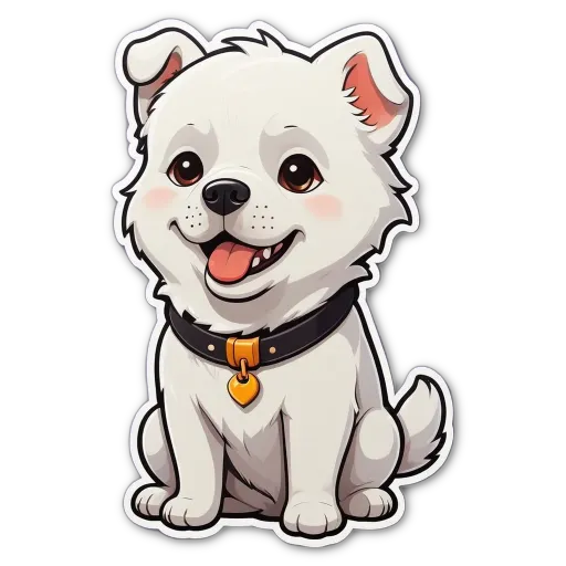 A cartoon dog with a collar and tongue is sitting on the black background.