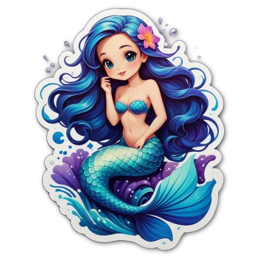 A sticker of a mermaid who is posing for the camera.