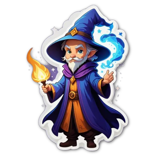 A cartoon drawing of a wizard with a staff.