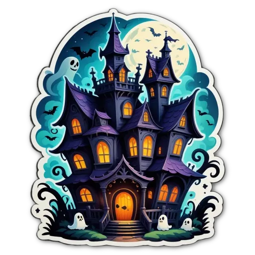 A spooky house with bats flying around.