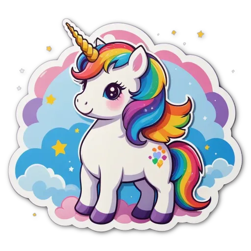A unicorn with a rainbow mane is standing on a black background.