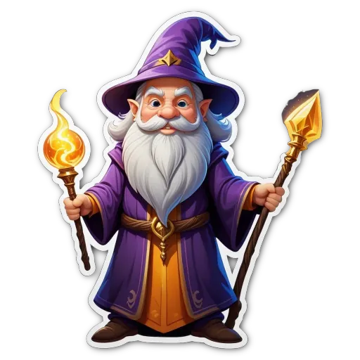 A purple and gold wizard holding a torch.