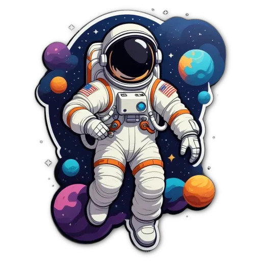 A cartoon of a man in space wearing the American Flag.
