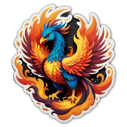 A colorful bird with a phoenix logo on its chest.