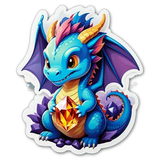 A blue dragon with yellow eyes and a large diamond in its mouth.