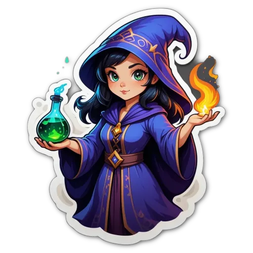 A cartoon drawing of a woman with a blue wizard hat.