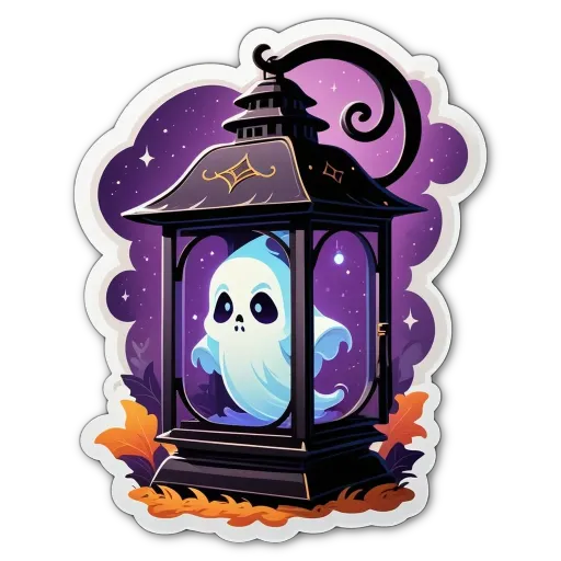 A ghost in a lantern that is on a black background.