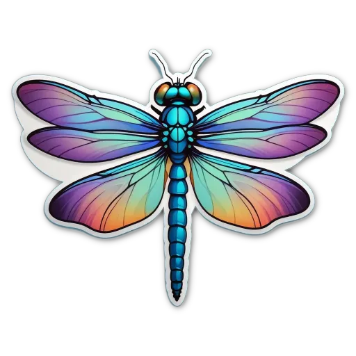 A sticker of a dragonfly with many colors.