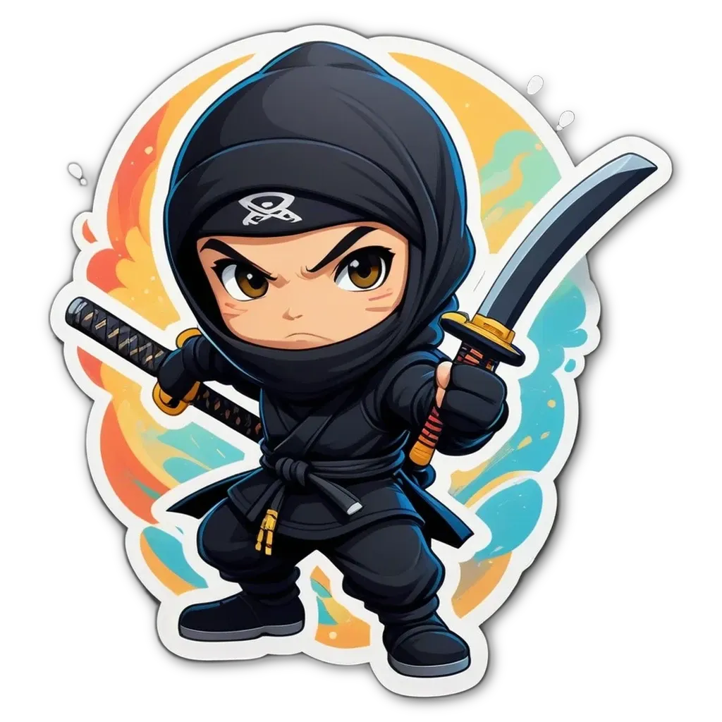 A cartoon picture of aNinja with a sword.