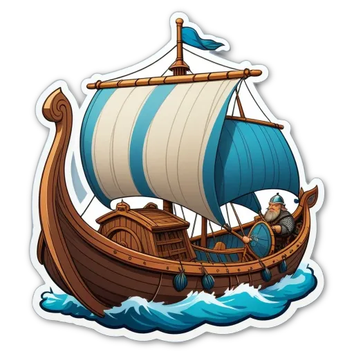 A sticker of a ship that is on a black background.
