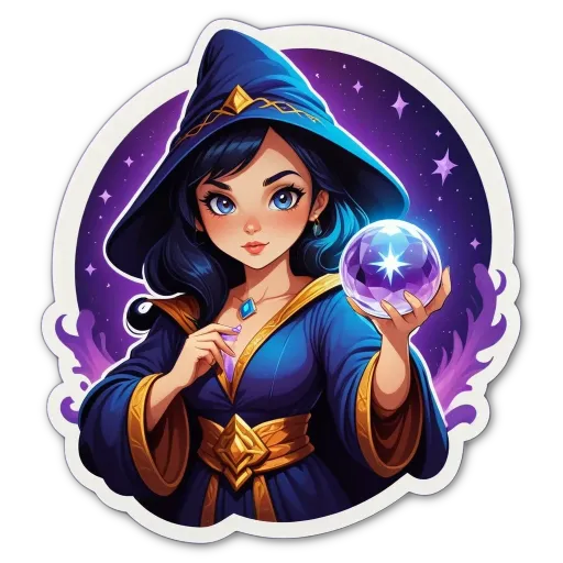 A woman is holding a crystal ball and wearing a blue robe.