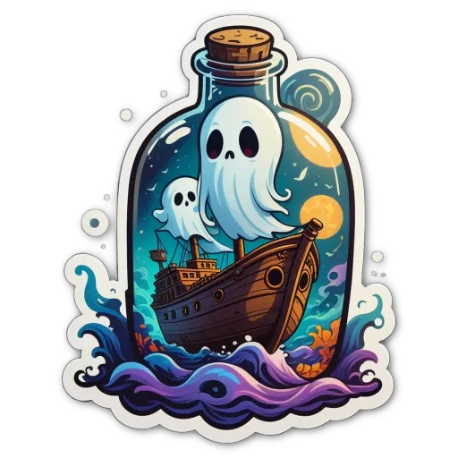 A bottle that has an octopus and two ghosts in it.