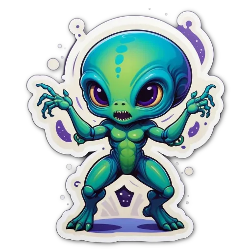 A green alien sticker that istes of a alien.