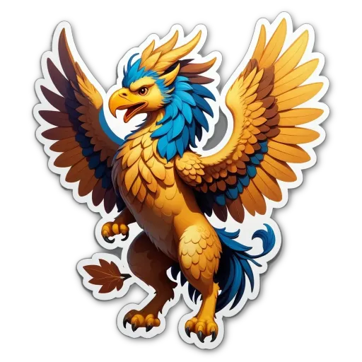 A sticker of a bird with blue and yellow feathers.