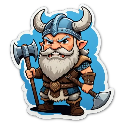 A cartoon drawing of a man with Viking heritage holding an axe and standing in a forest.