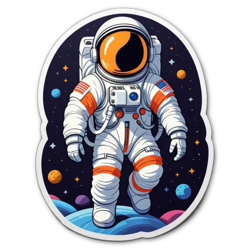 A space man with the USA on his helmet is walking on a rocky planet.