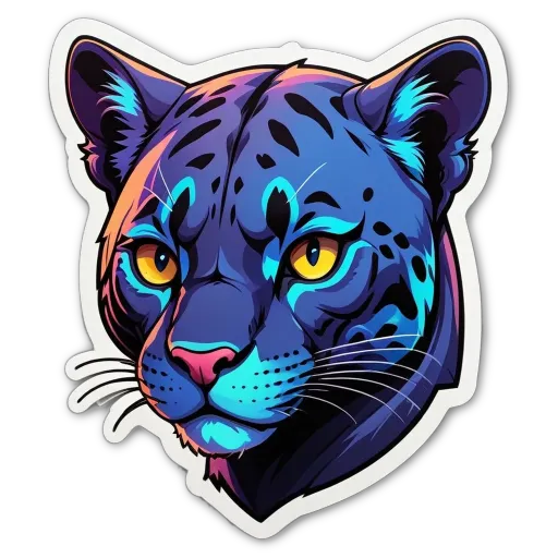 A blue and white animal sticker of a panther.