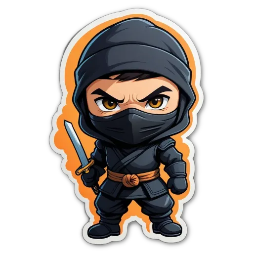 A cartoon black character with a sword holding his mask.