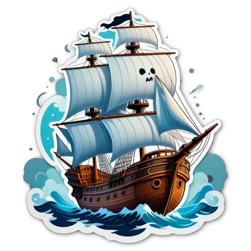 A cartoon drawing of a ship with a ghost in it.
