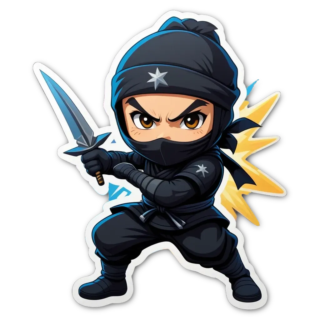 A cartoon depiction of a black ninja with a sword.