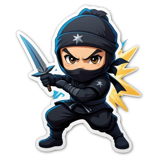 A cartoon depiction of a black ninja with a sword.