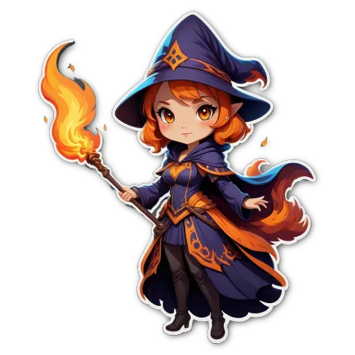 A cartoon of a woman with a magic staff.