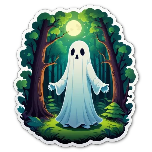 A ghost in the woods with a black background.