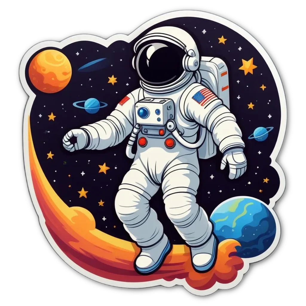 A cartoon of an American space man in a spacesuit.