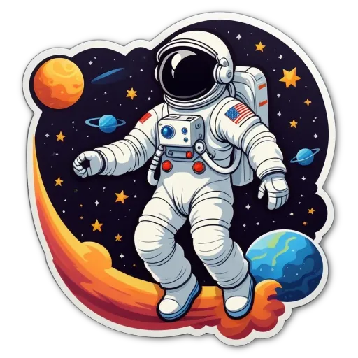 A cartoon of an American space man in a spacesuit.