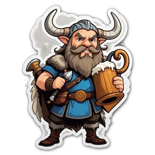 A cartoon drawing of a man with a blue cup and a dragon breathing fire.